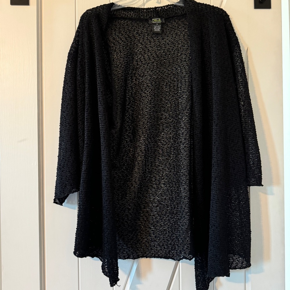 Shannon Ford New York Size 1X Plus Size Black Open Front Cardigan Lightweight